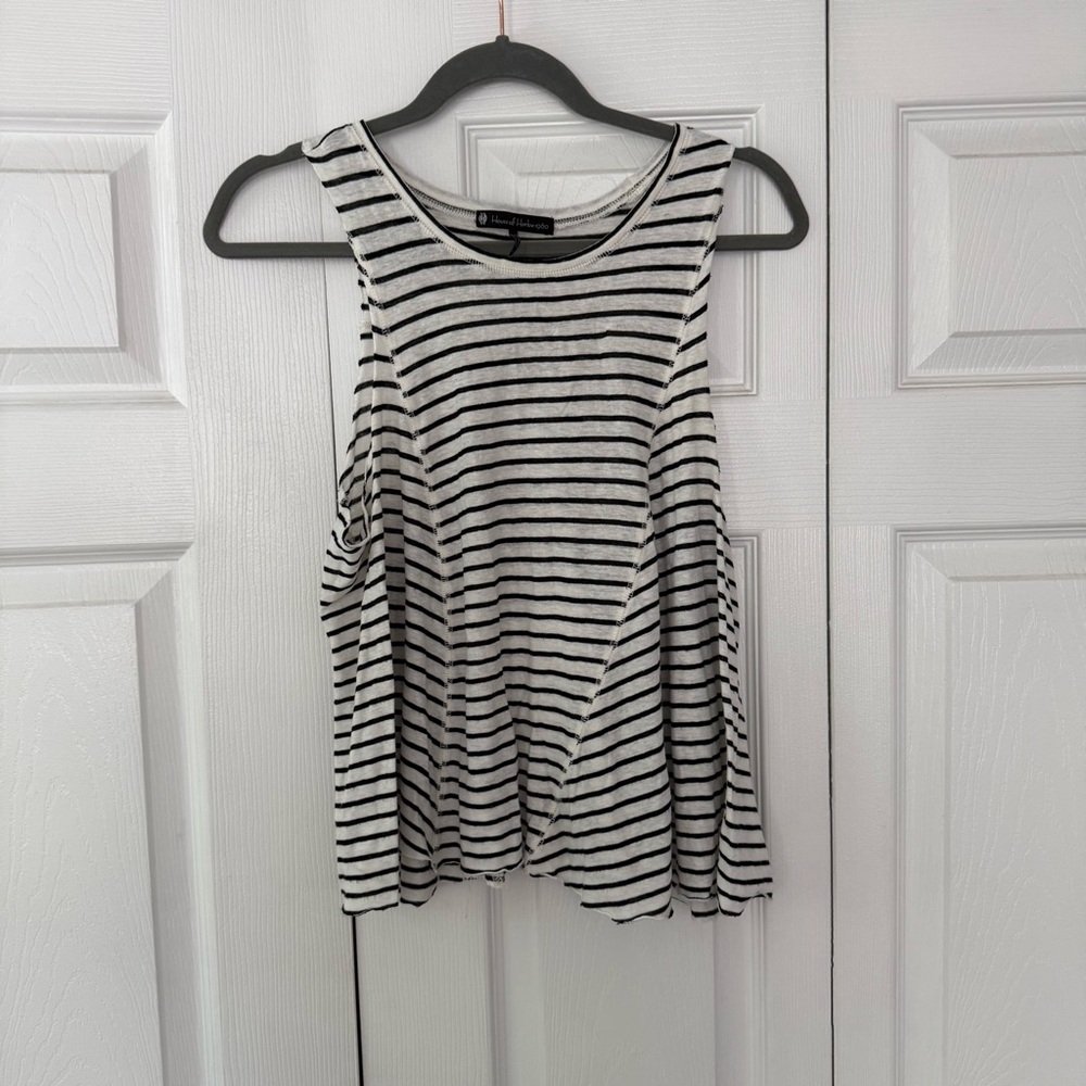 Womens s Linen blend House of Harlow 1960 Black and White Striped Tank Top: USA